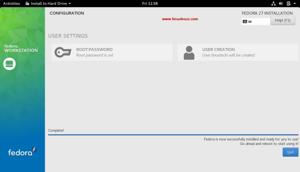 Fedora27-Installation-completed-Screen