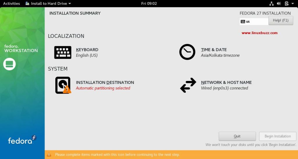 Installation-Summary-Fedora27