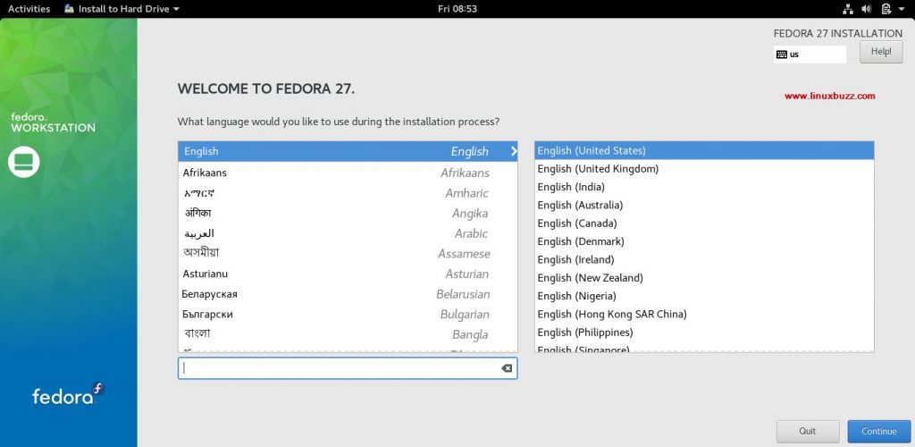 Language-Selection-Fedora27-Installation