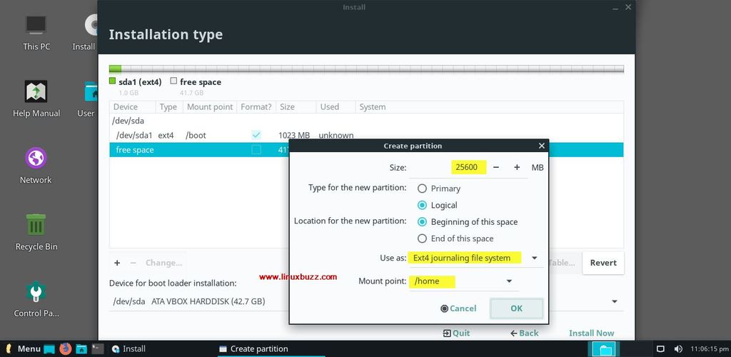 home-partition-linux-lite-4-installation