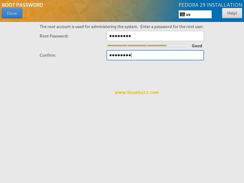 Root-Password-Fedora29-Installation