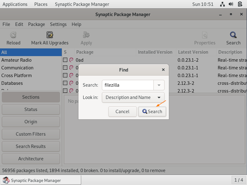 Search-FileZilla-Synaptic-Package-Manager