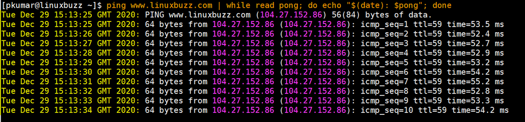 Timestamp-ping-command-linux