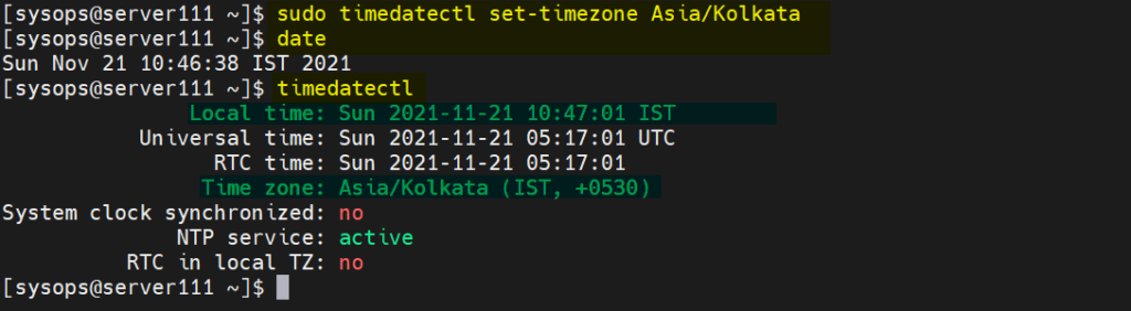 Change Time Zone in Linux