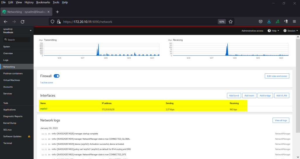 Networking-Details-with-Cockpit-Dashboard-Rocky-Linux