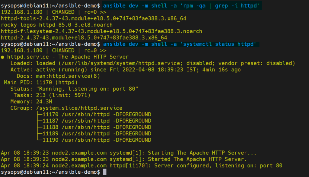 Ansible-adhoc-command-verify-apache-installation