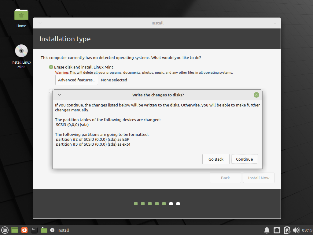 Write-changes-to-disk-linuxmint21-installation