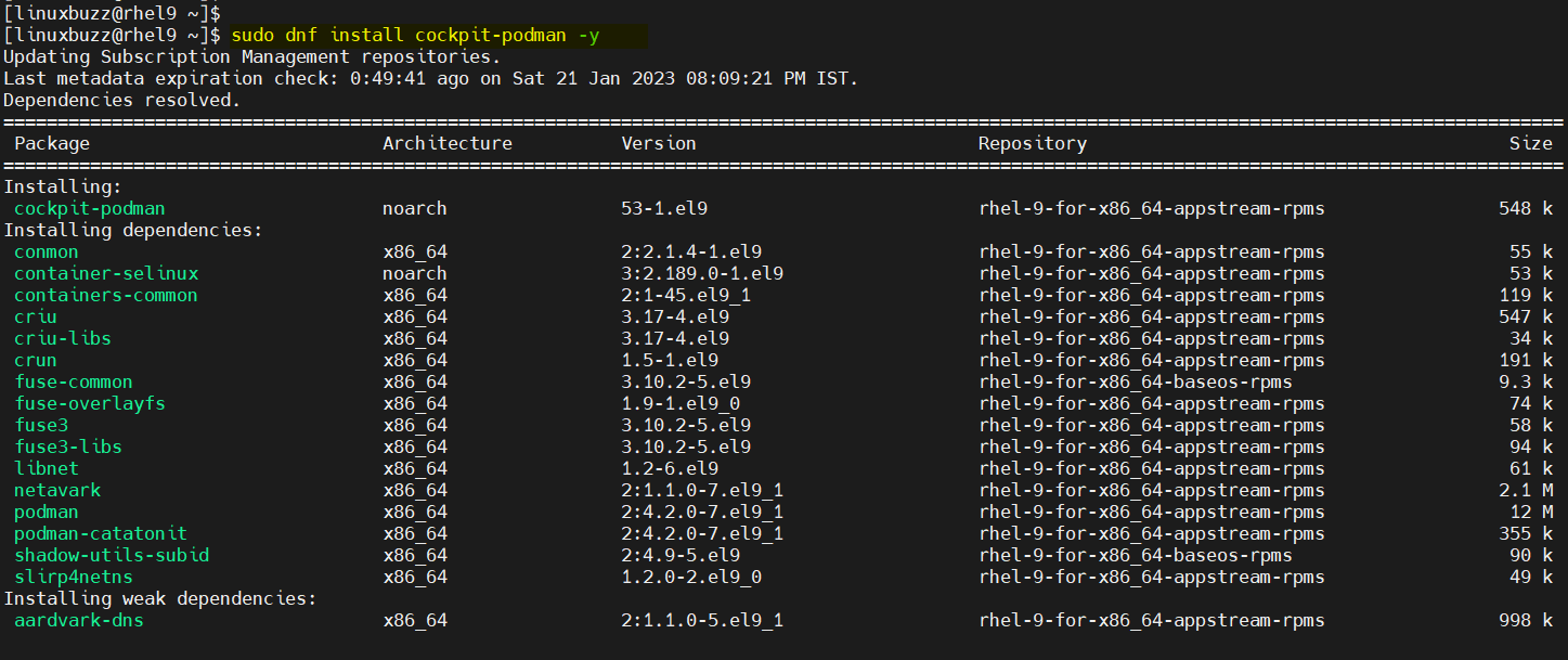 Install-cockpit-podman-rhel9