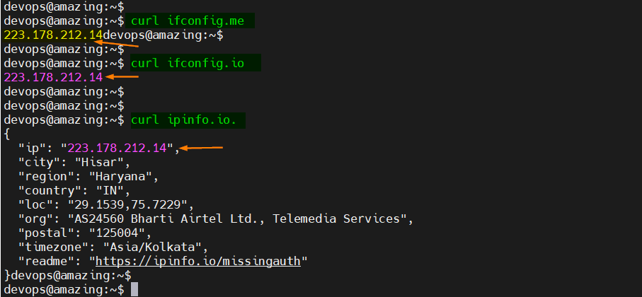 Curl-command-find-public-ip-address-linux