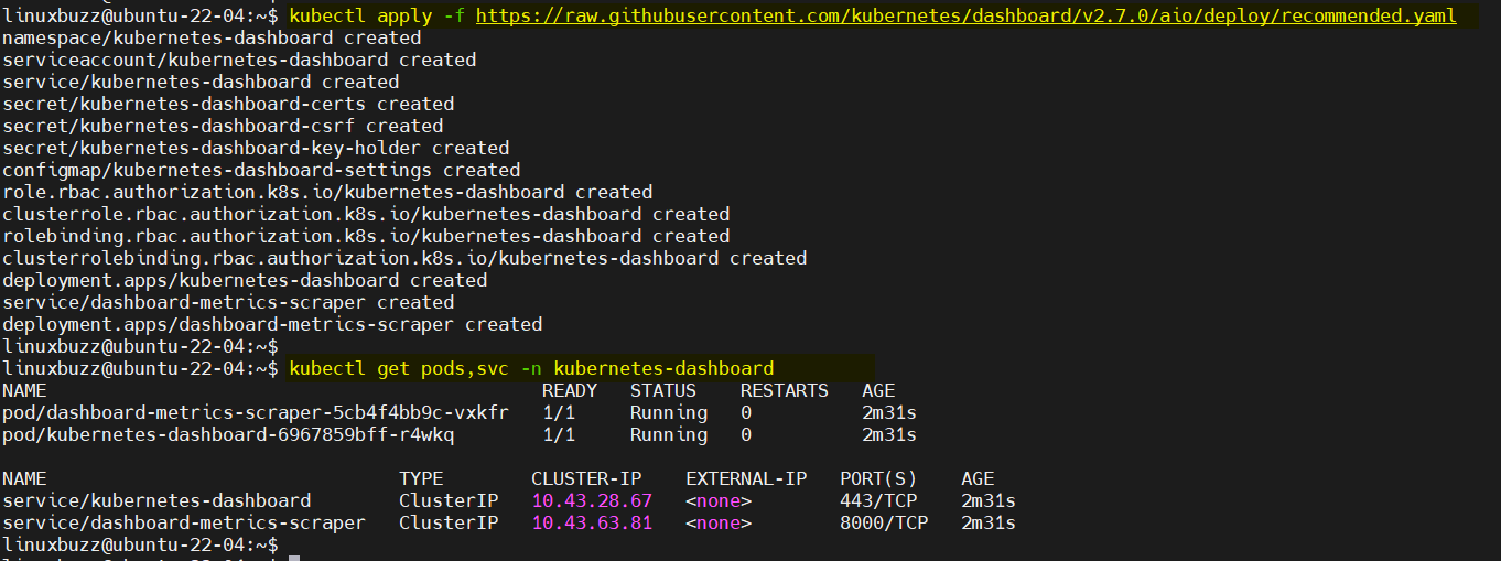 Install-k3s-kubernetes-dashboard-Ubuntu