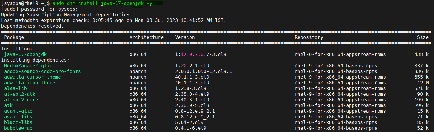 dnf-Install-command-java-openjdk-rhel9