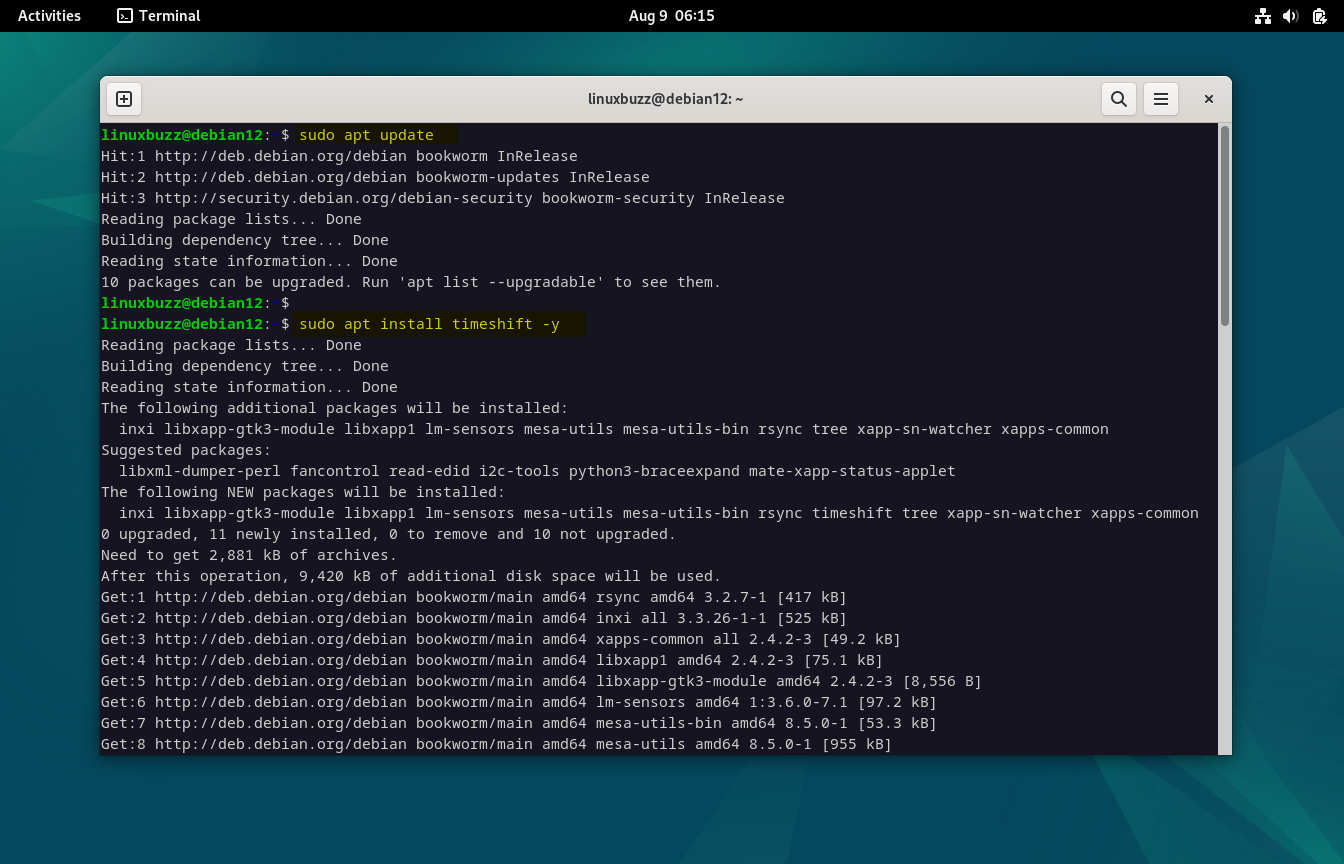 Installing-Timeshift-apt-Command-Debian12