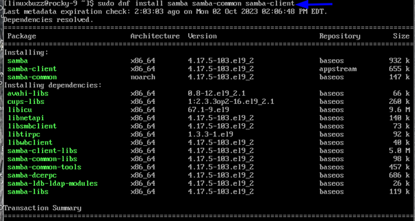 Install-Samba-RockyLinux9-AlmaLinux9-DNF-Command