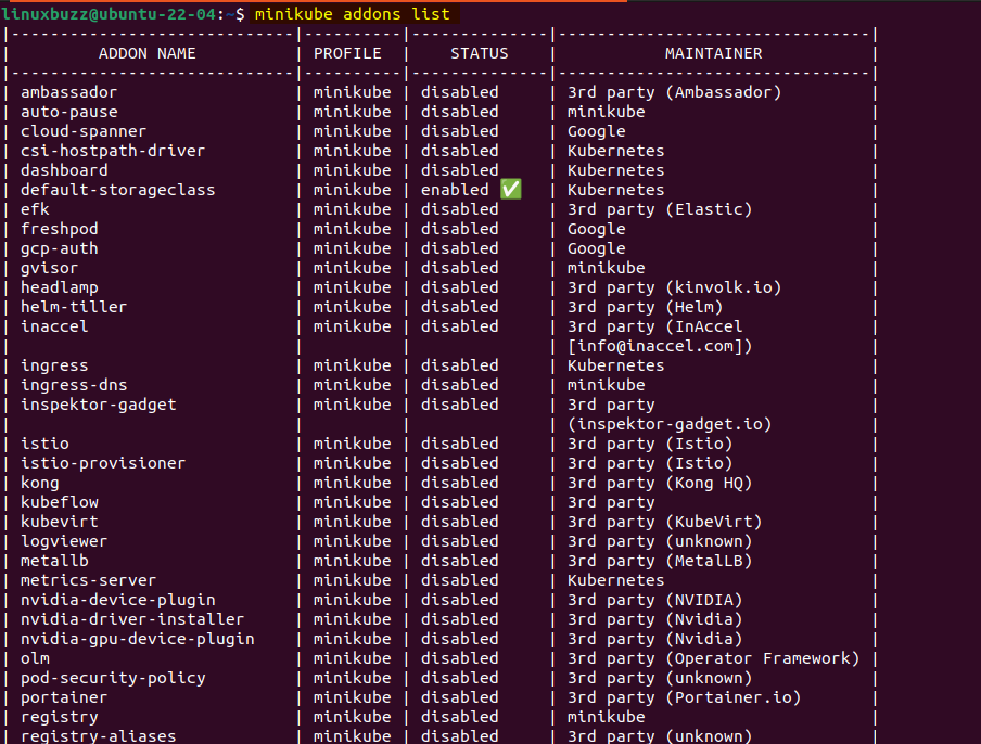 List-Minikube-addons-Ubuntu