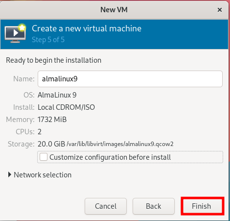 Click-Finish-KVM-VirtManager-RockyLinux9-AlmaLinux9