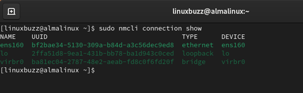 Nmcli-Connection-Show-Command-Output-RockyLinux9-AlmaLinux9